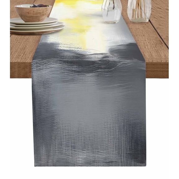 Ldtrchee Yellow Gray Table Runner 48 Inches, Modern Oil Painted Abstract Art Bed Runner Dresser Scarves Tabletop for Indoor Outdoor Parties/Ceremony/Banquet, 13" x 48"