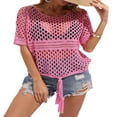 thumbnail image 4 of Tenue de Plage d'Été Ample pour Femmes, Cache-Maillot à Manches Courtes, Col Ras du Cou, Ajourée, à Lacets, 4 of 7