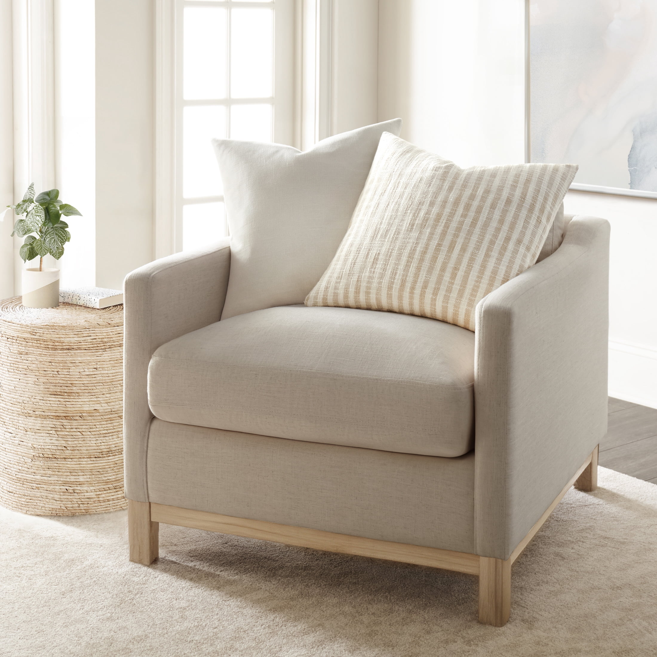 Cotton Slub Textured Throw Pillow in Framed Farmhouse Stripe by Comfort Canopy