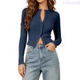 thumbnail image 2 of Lixiuxyad Women's Slim Fit Cardigan, V-Neck Long Sleeve Button-Up Cropped Knit Tops,Blue, 2 of 7