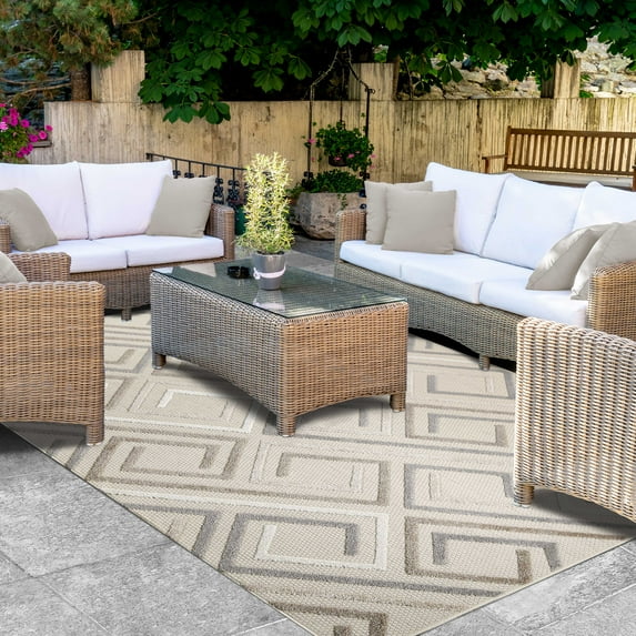 BNM Geometric Indoor/ Outdoor Area Rug, 6' x 8' 10", Slate