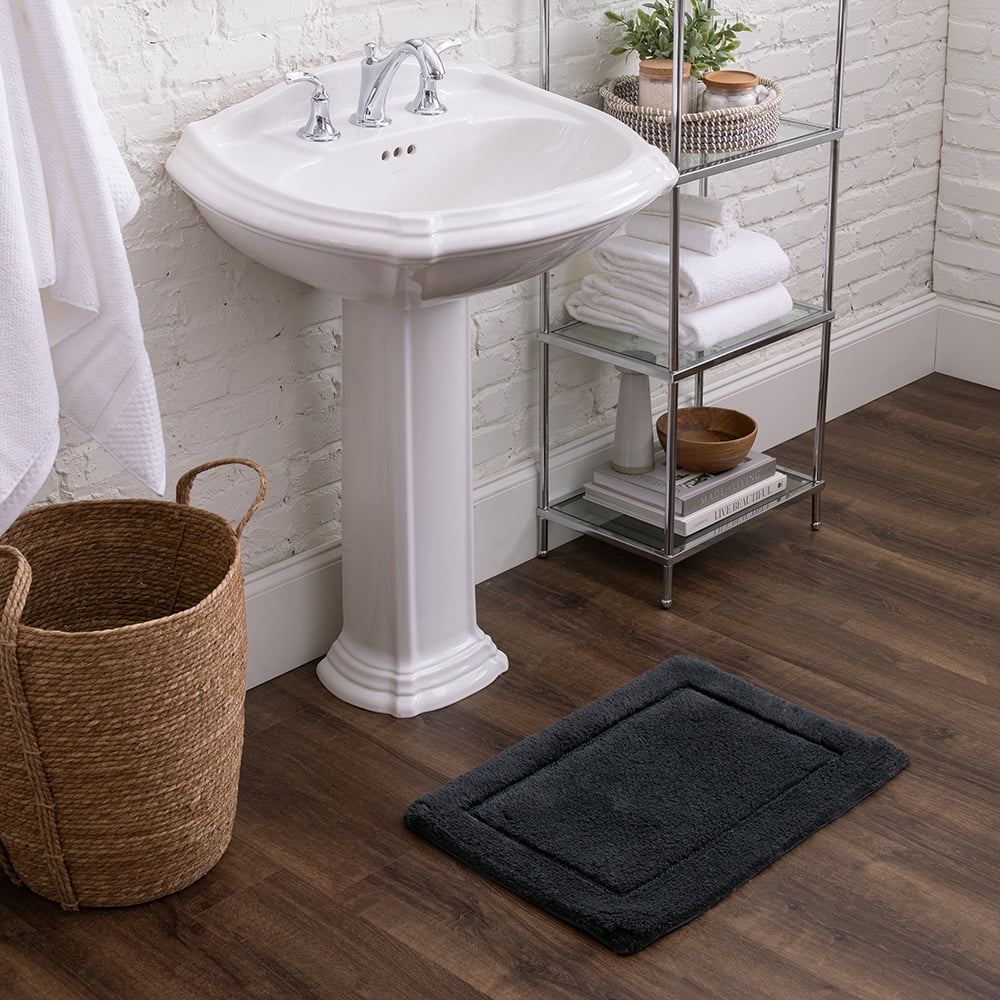 Mohawk Home Regency Plush Stain/Fade Resistant Non-Slip Machine Washable Bath Mat, Charcoal, 1' 9" x 2' 10"