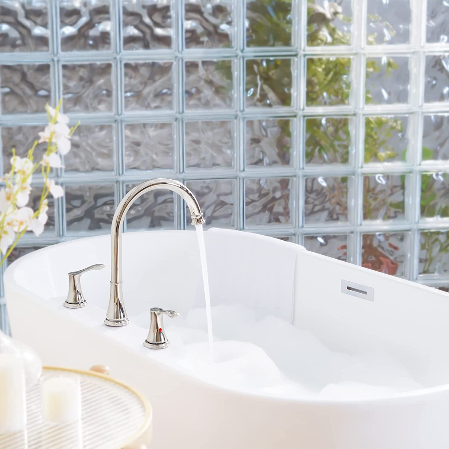 PARLOS High Arc 2-Handle Widespread Roman Tub Faucet with Valve & Faucet Supply Lines, Chrome