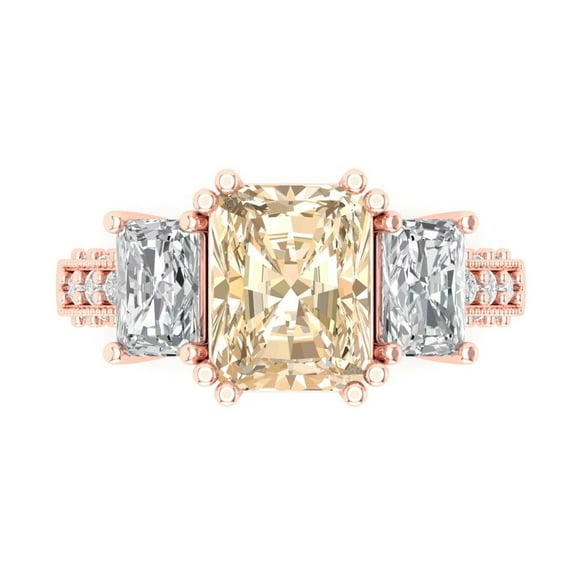 4.27 ctw 3 Stone Anniversary Ring for Women | Emerald Cut Natural Morganite | Hyperallergenic Solid 18K Rose Gold