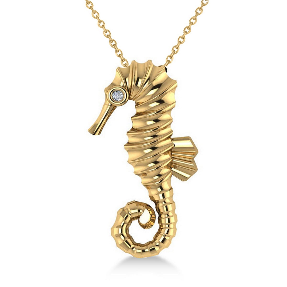14K Yellow Gold Seahorse Pendant on an Adjustable 14K Yellow Gold Chain Necklace 