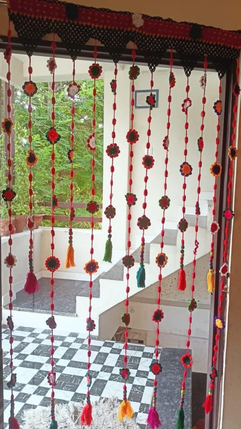 Handmade Crochet Beaded Curtain: Boho Macrame Drape (36x72 Inches)