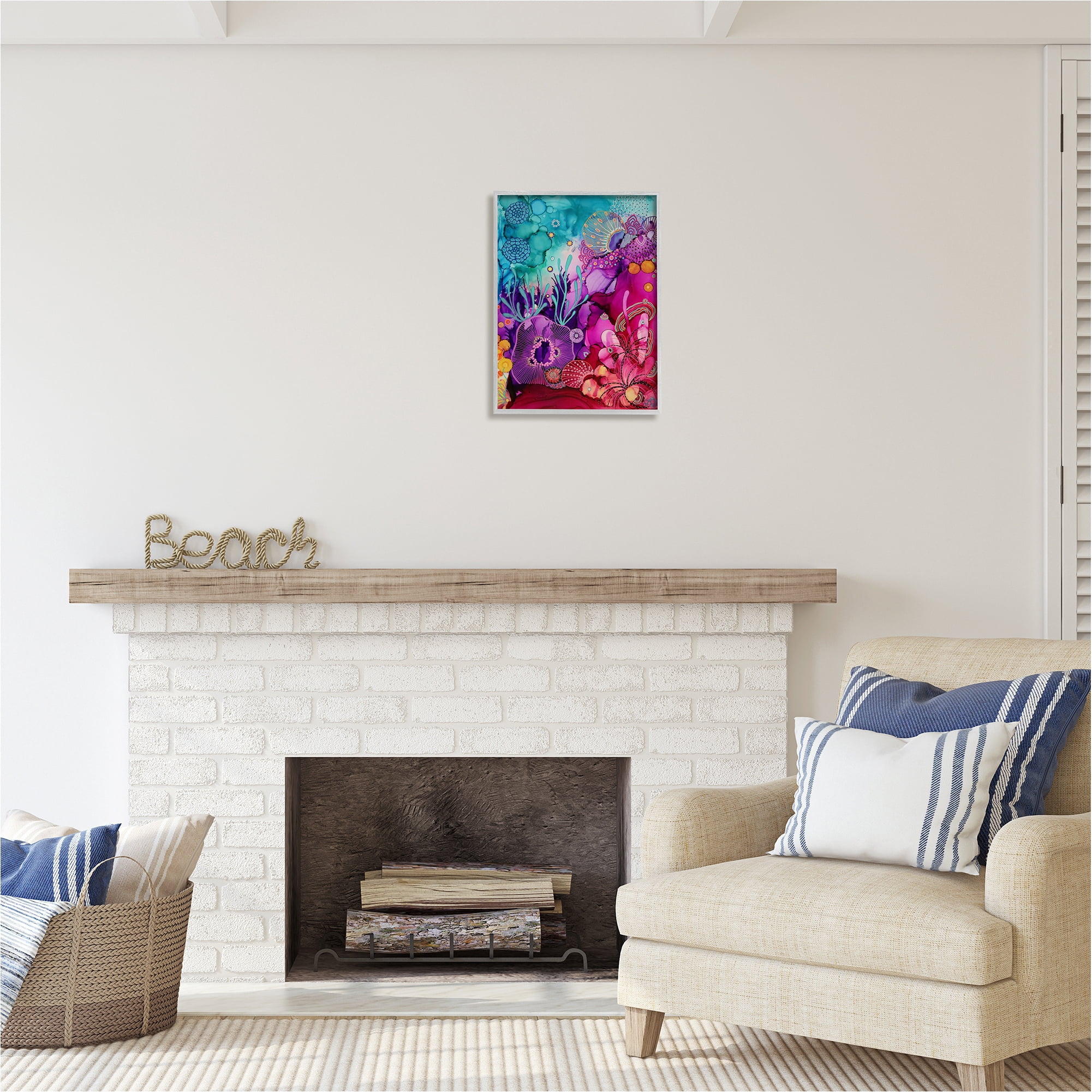 Stupell Industries Abstract Coral Pattern Abstract Painting Gray Framed Art Print Wall Art, 16 x 20