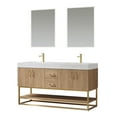 thumbnail image 2 of Vinnova Alistair 60" White Grain Stone Top Double Vanity with Mirror in Oak, 2 of 17