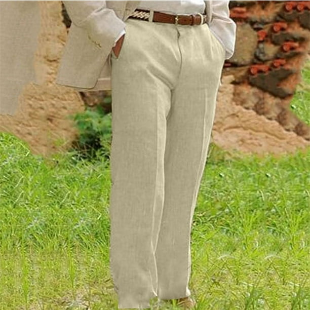Pantalones casuales holgados de pierna recta para hombre, de longitud completa, con bolsillo frontal plisado doble.