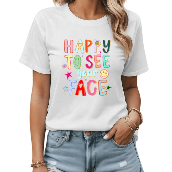 Patriotic Happy to See Your Face Graphic Tees Women's Colorful Y2K Tshirt Tops S-5XL