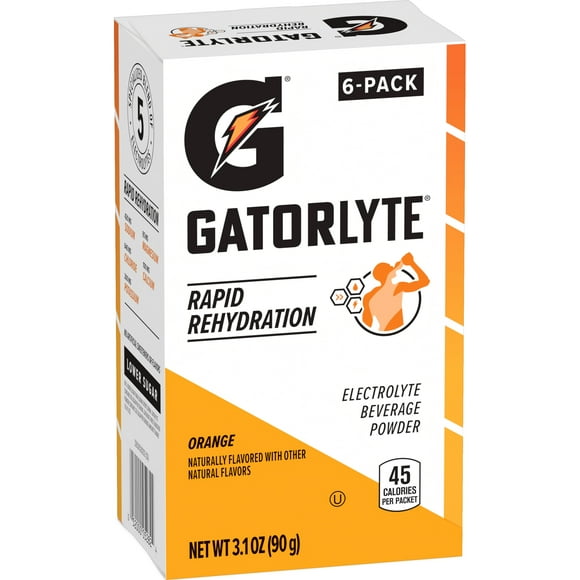 Gatorade Gatorlyte Electrolyte Rapid Rehydration Electrolyte Beverage, Orange, 0.52 oz Packets, 6 Pack, Drink Mix