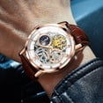 thumbnail image 5 of OLEVS Automatic Watches for Men Mechanical Self Winding Skeleton Moon Phase Dress Luxury Brown Black Leather Roma Rumerals Waterproof Luminous Mens Wrist Watches Reloj Para Hombre Red/Blue/White, 5 of 15