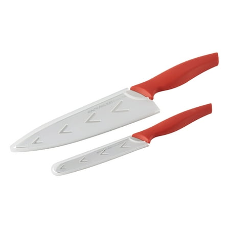 Rachael Ray Cutlery 2-Piece Japanese Stainless Steel Chef and Utility Knife Set with Red Handles and