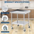 thumbnail image 3 of 28 In x24 In Rolling Stainless Steel Grill Cart and Prep Table - Heavy-Duty Commercial Workstation with Adjustable Undershelf and Backsplash, 3 of 7