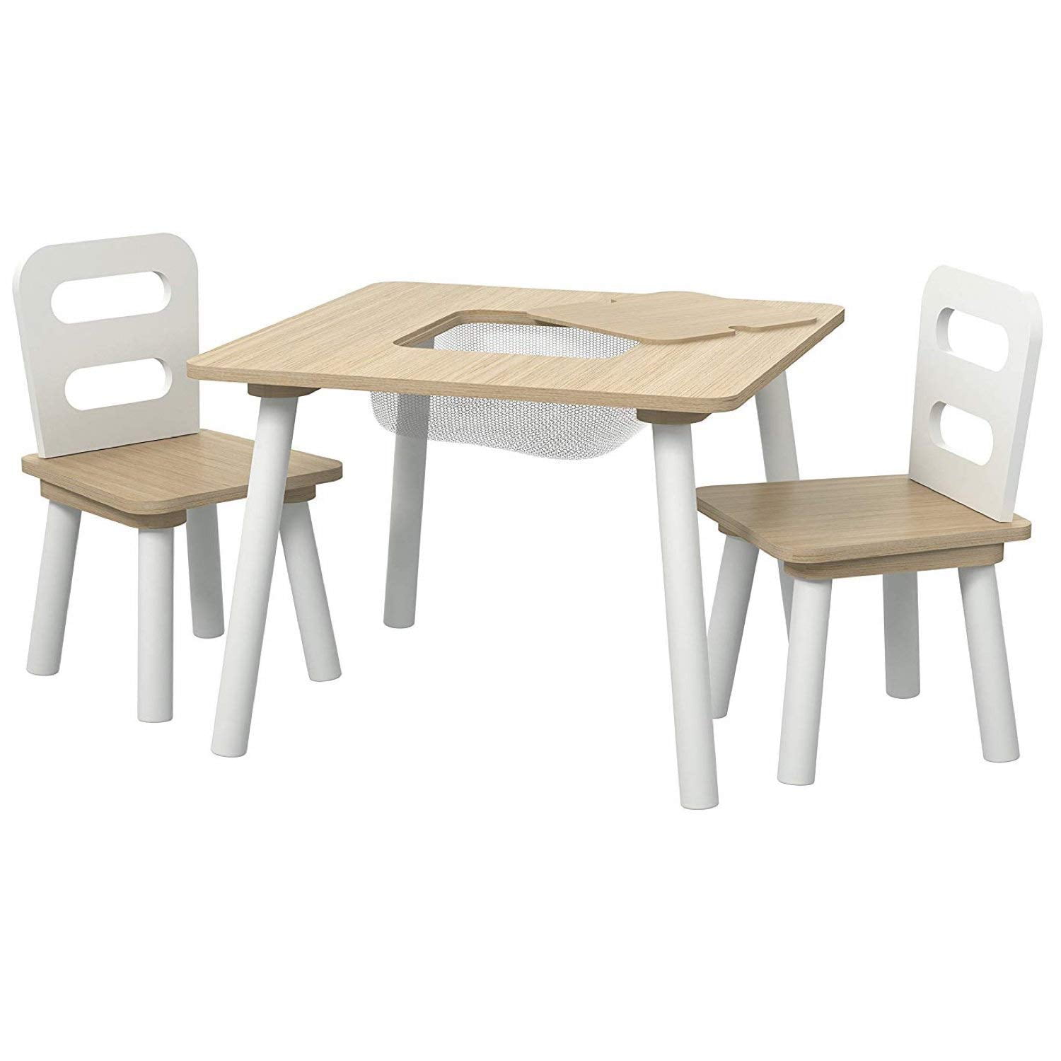 Pidoko Kids Table and Chairs Set with Storage Natural White