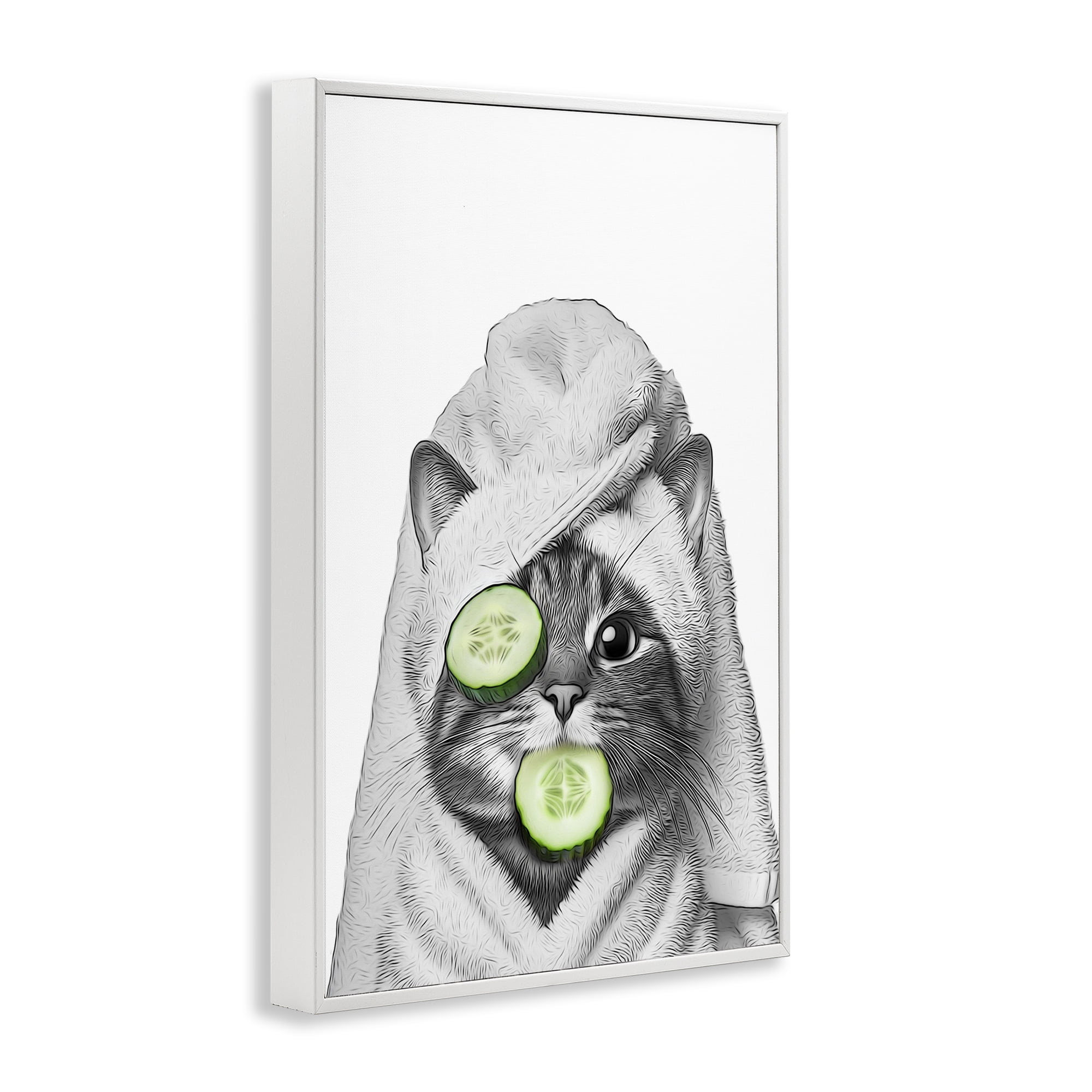 Stupell Industries Spa Bath Day Cat Typography Painting White Framed Art Print Wall Art, 16 x 24