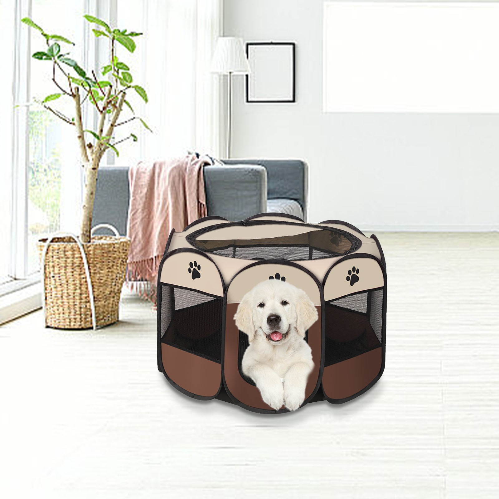 HHBEAUTY Portable Pet Cat Playpen for Indoor Cats Enclosed, Foldable Small Dog Puppy Playpen Crate Kennel Cage Outdoor with Top Roof, Pop Up Collapsible Kitten Play Pen Tent for Camping RV