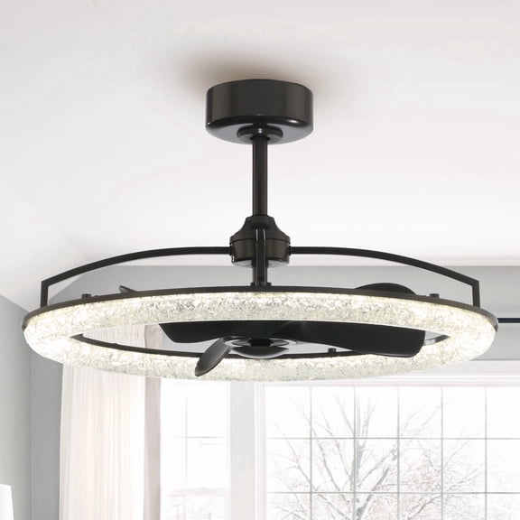 Parrot Uncle Modern 32" Black Caged LED Ceiling Fan with Remote Control, 8"/20" Downrods