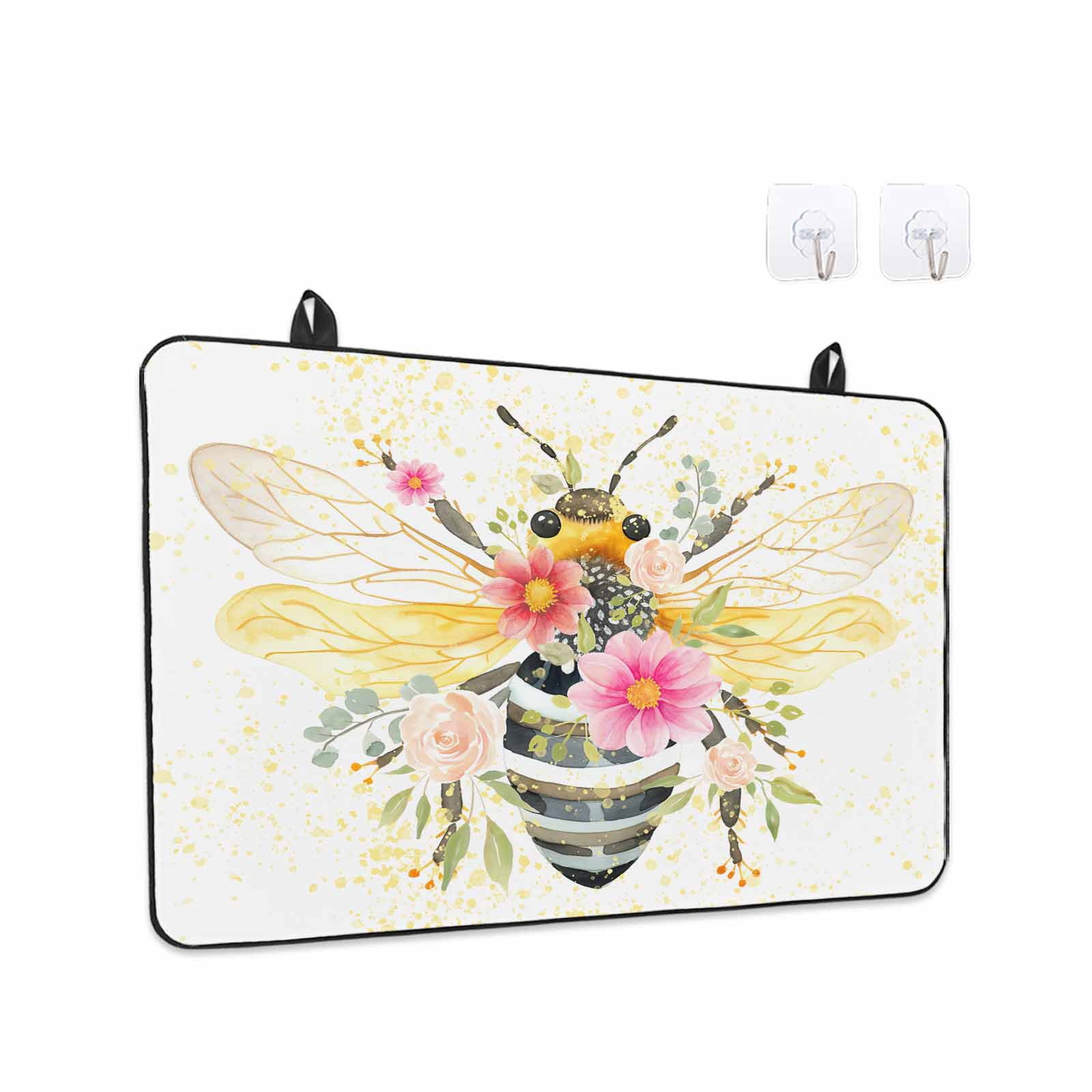 Summer Bee Stove Top Cover for Electric Stove, Heat-proof & Non Slip Glass Top Stove Cover Protector, Spring Floral Botanical Watercolor Kitchen Flat Cooktop Rubber Mat 24x21 Inches
