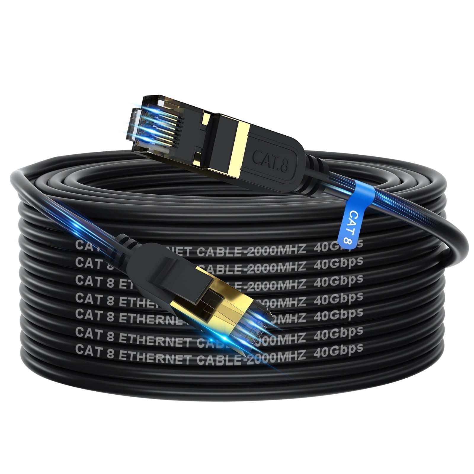 Cat 8 Ethernet Cable 75ft, Outdoor&Indoor, Heavy Duty High Speed Cat 8 LAN Network Cable, 40Gbps 2000MHz with Gold Plated RJ45 Connector, Weatherproof S/FTP UV Resistant for Router/Modem/Gaming