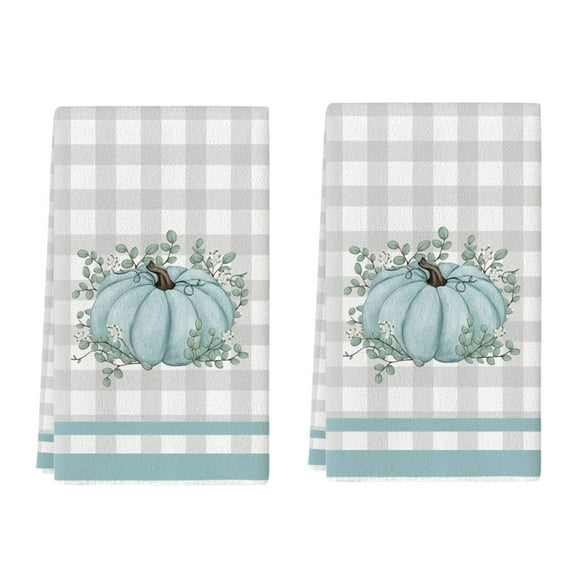 Fasiaou Pumpkin Striped Kitchen Maple Leaf Text Dishwashing Kitchen Dishwashing Bathroom Hand, Thanksgiving Decorations Autumn Decor, Farmhouse Fall Decor(Blue)