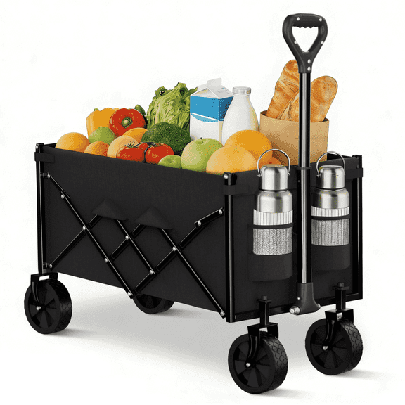 Favoyard Collapsible Wagon, Portable Folding Wagon with All-Terrain Wheels and Adjustable Handle for Grocery Camping Shopping Garden, 100L and 330lbs