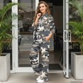 thumbnail image 3 of Glofpot Women's 2 Piece Outfits, Mock Neck Sweatsuits Loungewear Set Long Sleeve Sweatshirt, Wide Leg Sweatpants, Oversized Sweat Sets, Casual Tracksuit, Drawstring Activewear, Grey Camo, 3 of 7