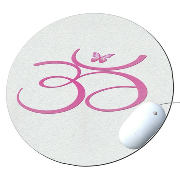 KuzmarK Round Mousepad / Hot Pad / Trivet - Om Pink Butterfly