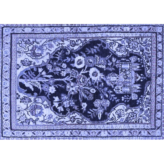 Ahgly Company Machine Washable Indoor Rectangle Persian Blue Traditional Area Rugs, 6' x 9'