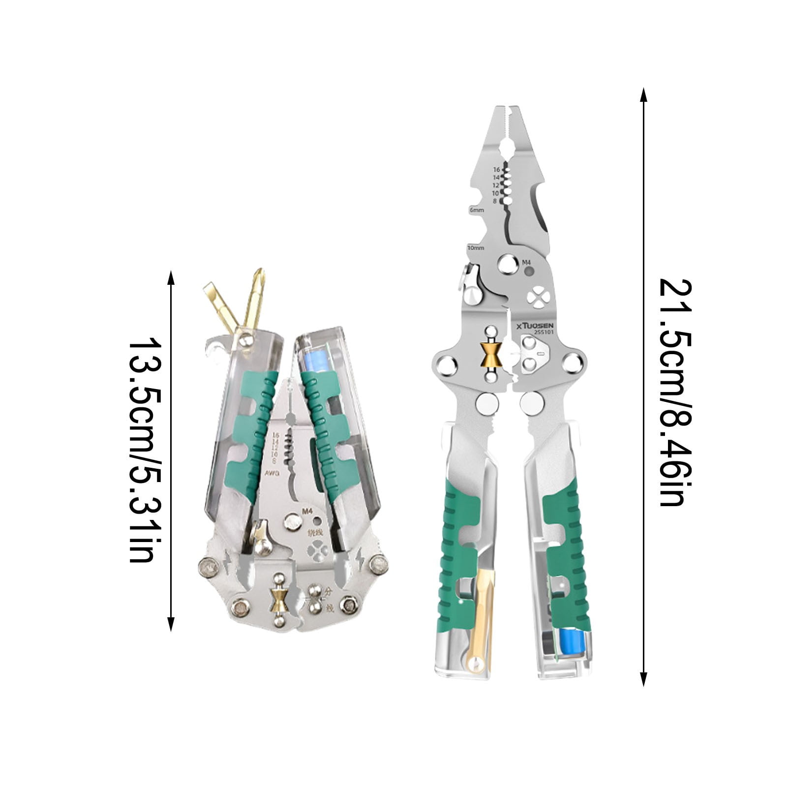 14-in-1 Electrical Wire Stripper, Multipurpose Folding Pliers, High Carbon Steel Tool Kit, Portable Cable Cutter with Voltage Tester, Utility Tool