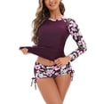 thumbnail image 1 of RKSTN Long Sleeve Swimsuits for Women Fashion Multicolor Print Cutout Boxer Pants Two Piece Swimsuit Split Bathing Suits, 1 of 7