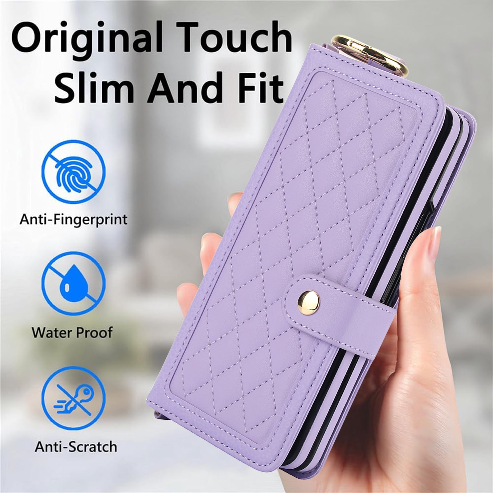 ShellTech Phone Case for Samsung Galaxy Z Fold 7 2025 Flip Leather Wallet Cover with S Pen Holder & Crossbody Lanyard Strap Credit Card Slot RFID Blocking Women Men Girls,Lightpurple