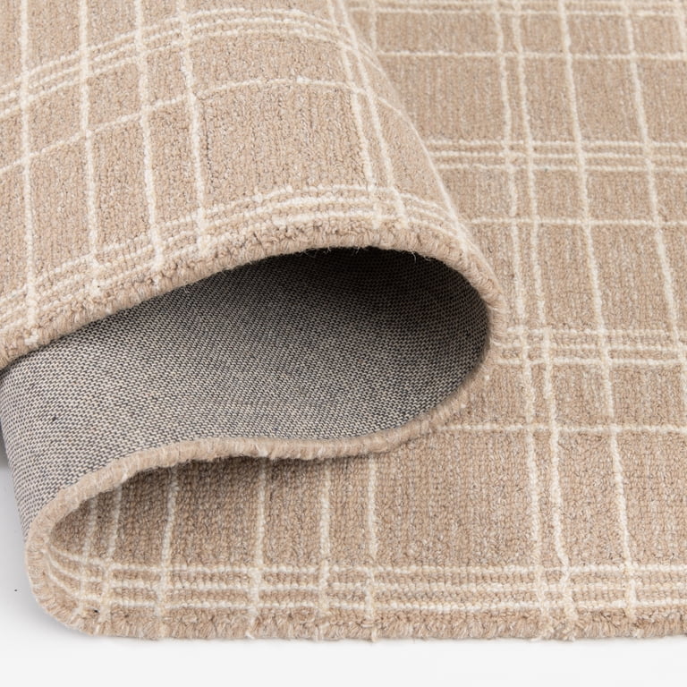 Plaid Wool Runner Rug, Beige, 2'6"x7' photo 5
