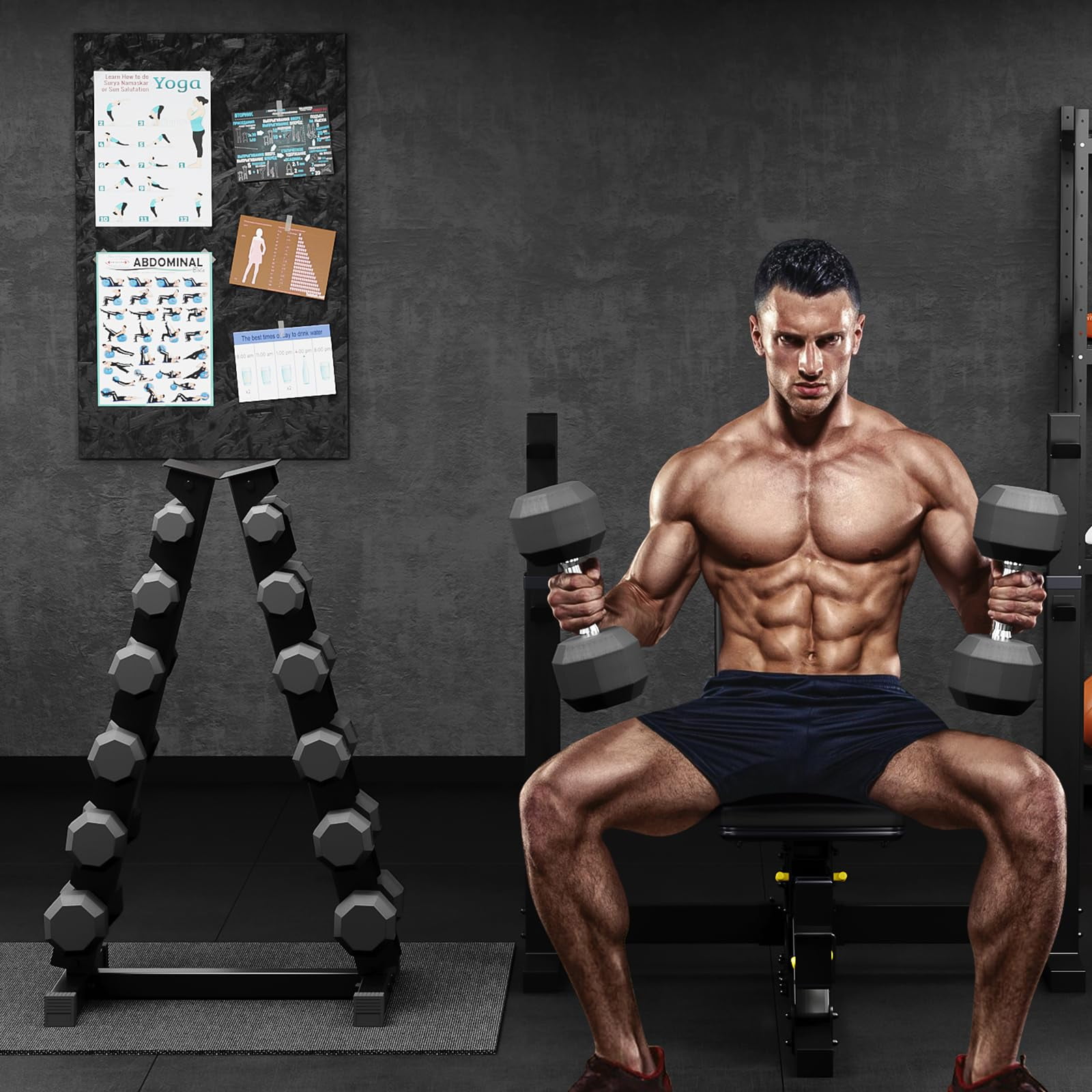 Hex Dumbbell Sets with Rack, 210LB (5-30lb, 6 pairs) Rubber Coated Dumbbell Weight Set and Storage Rack,Multiple Packages,Multiple Options Hand Weights for Strength Training, Workouts