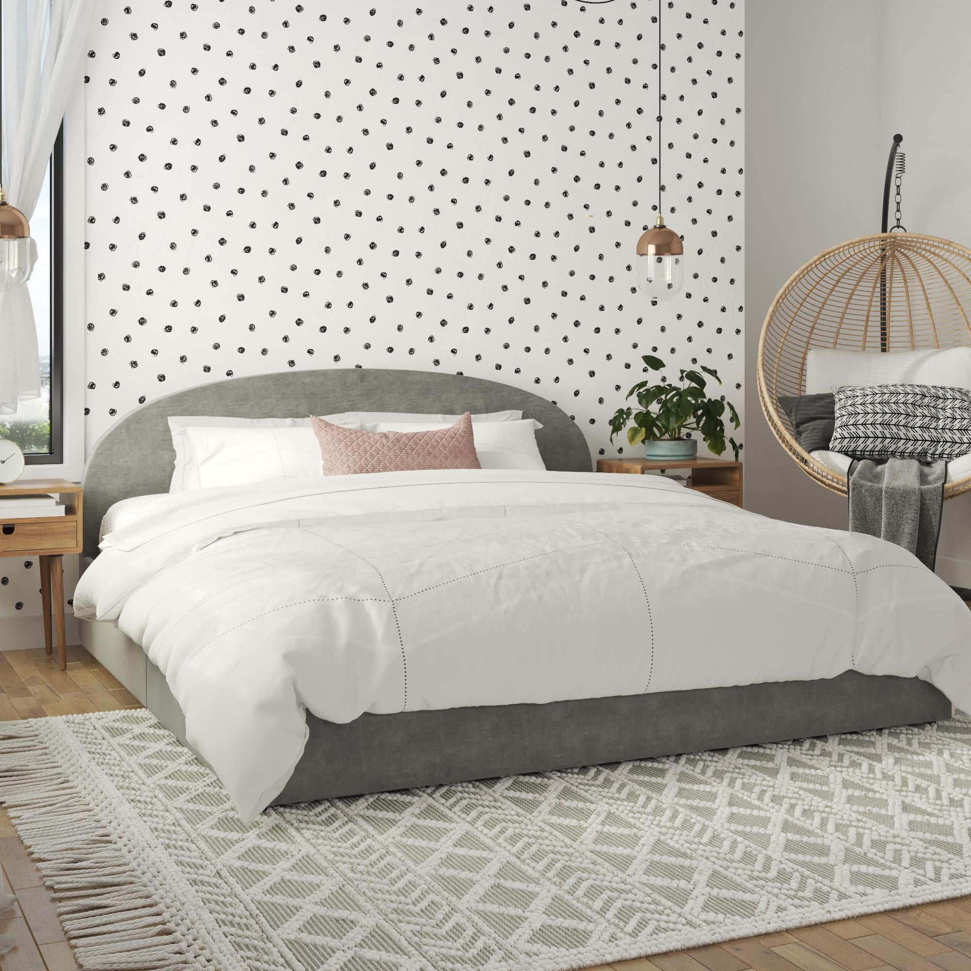 Mr. Kate Moon Upholstered Bed with Storage, King Size Frame, Light Gray ...