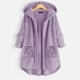 thumbnail image 2 of HAPIMO Women's Button Up Hoodie Shackets Fall Loose Jackets Pajamas Long Sleeve Outwear Pockets Casual Warm Soft Fleece Midi Coat Winter Outfits Fashion Purple XL, 2 of 6