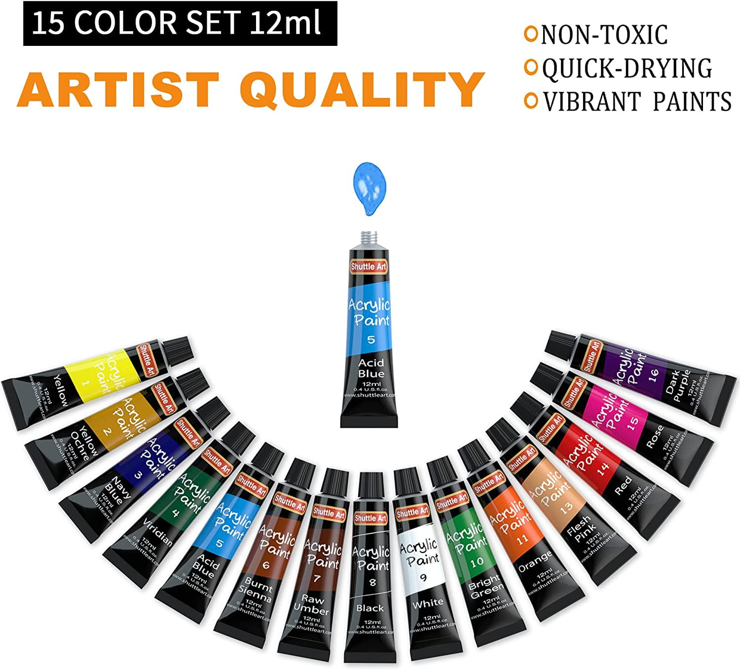 (3 pack) Acrylic Paint Set, Shuttle Art 15 x 12ml Tubes Non Toxic Rich Pigments Colors Perfect for Kids Adults Beginners Artists Painting on Canvas Wood Clay Fabric Ceramic Crafts