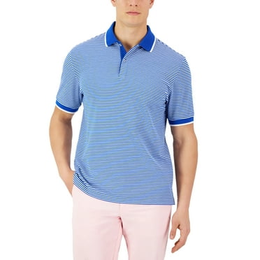 Club Room Mens Skinny Fit Striped Pique Polo Shirt Blue 2XL