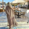 thumbnail image 5 of TIERPOP Women Muslim Long Sleeve Flowy Maxi Cardigan Islamic Open Front Kimono Abaya Robe Turkey Kaftan Solid Color Belted Loose Dubai Cover Up Dress, 5 of 17