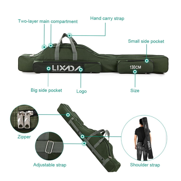 Army Green Fishing Bag, 100cm/130cm/150cm, Durable 420D Oxford Cloth, Tackle  Pack, Portable and Organized 