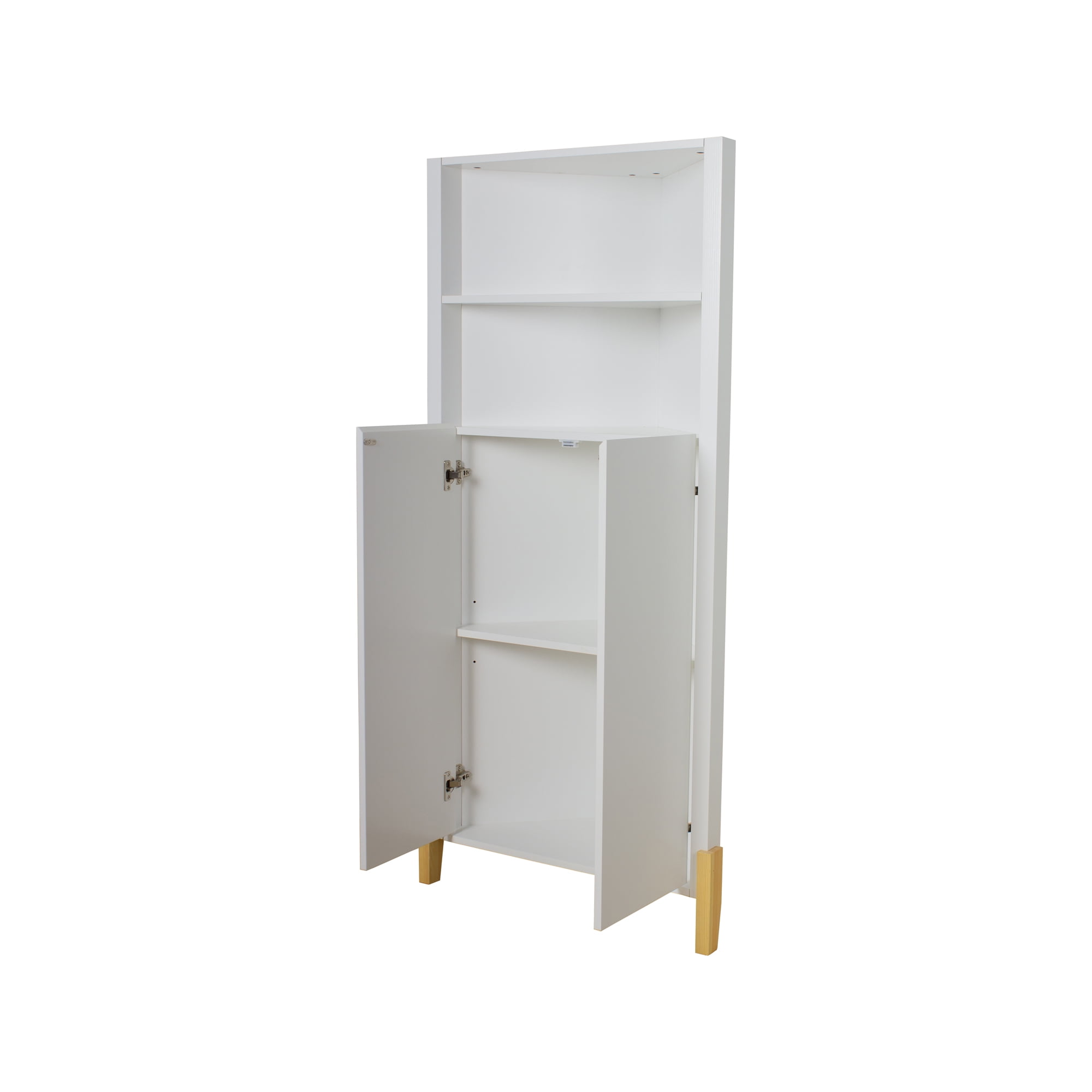 Wooden Corner Cabinet with Two Doors and 4-Tier Shelves, Corner Storage Cabinet Bookshelf