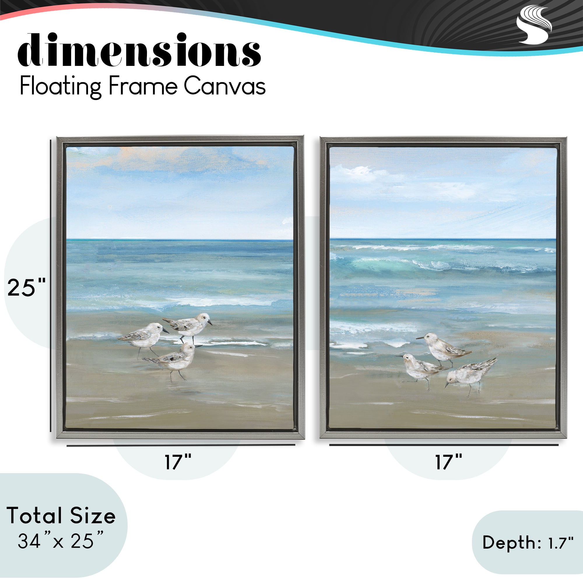 Stupell Industries Seaside Sanderlings at Dawn 2 Piece Gray Framed Floater Canvas Set, design by Nan