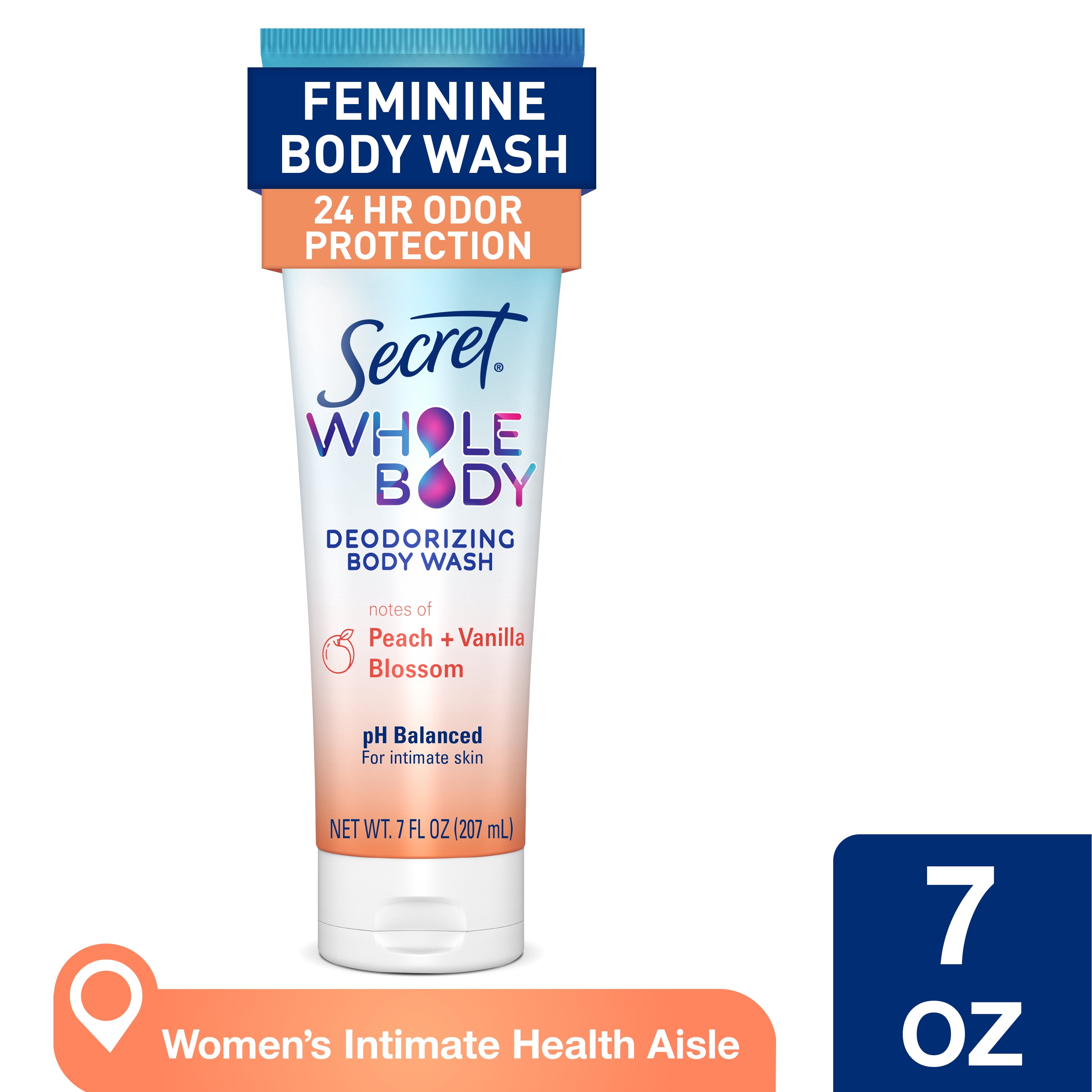 (12 pack) Secret Feminine Wash 24 HR Deodorizing Body Wash for Women, Peach & Vanilla, 7oz
