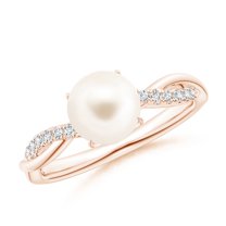 ANGARA Freshwater Cultured Pearl Twist Shank Ring with Diamonds in 14K Rose Gold for Women | June Birthstone, Birthday, Anniversary, Jewelry Gift for Women | Pearl Ring