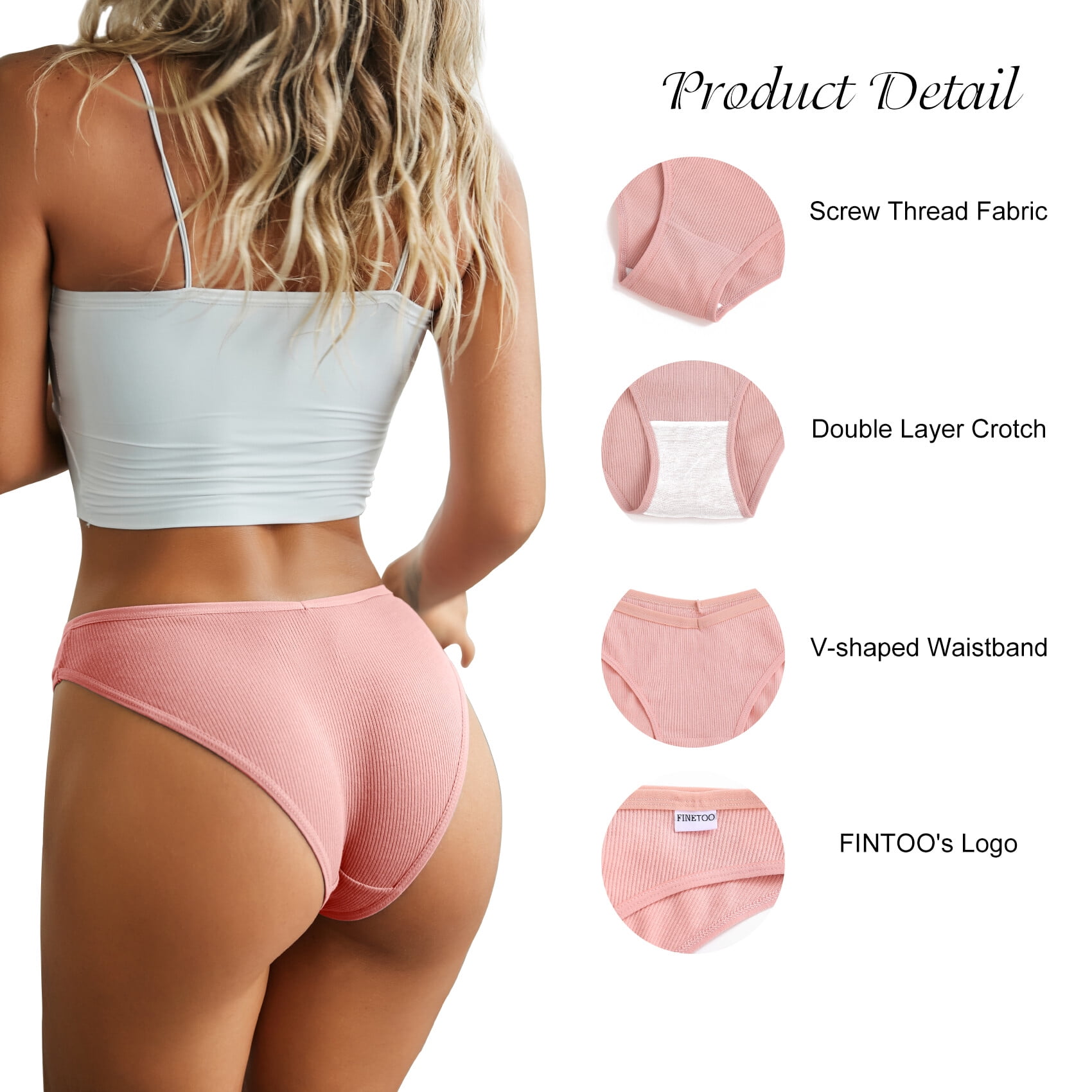 FINETOO 6 Pack String Underwear for Women Cotton High Cut Stretch  Breathable Low Rise Hipster Cheeky Bikini Panties S-XL