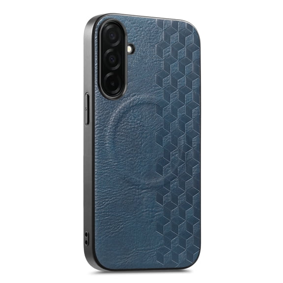For Samsung Galaxy S26 Phone Case,Compatible With Wireless Charging,Anti-Scratch Checkered Pattern PU Leather Back,Ultra Slim Shockproof Anti-fall Drop Protection,Rugged Phone Case,Blue