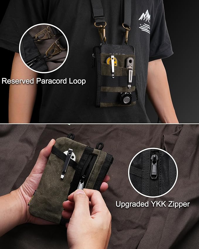 VIPERADE VE18N-OW Waxed Canvas Zipper Wallet, Slim Pocket Pouch, 3 Slots and 2 Zipper Pockets - Minimalist EDC Wallet (OD Green)