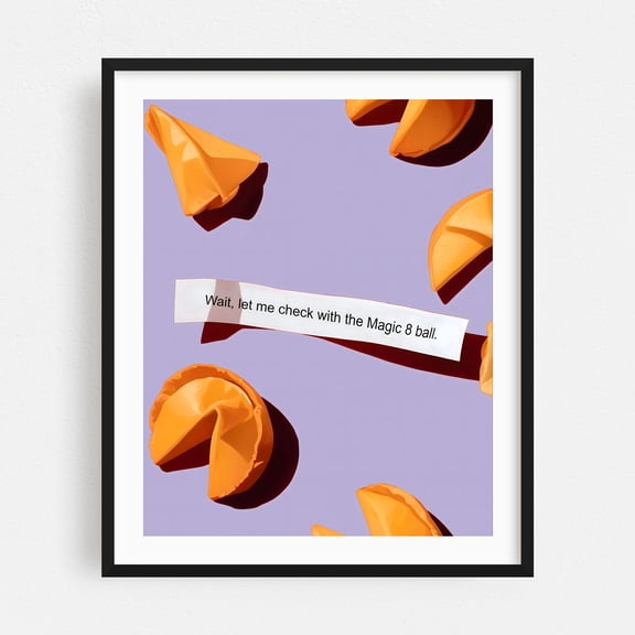 Fortune Cookie & The Magic 8 ball - India Typography Quote Humor Modern Art Pop Art Pastel Black Framed Wall Art Print 8 x 10 inches