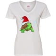thumbnail image 3 of Inktastic Christmas Turtle in with Santa Hat and Snowflakes Women's V-Neck T-Shirt, 3 of 5