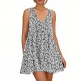 thumbnail image 4 of WTOBBY Women's Floral Print Sleeveless Dress V-Neck Casual Spring Summer Dress with Elastic Waist for Comfort and Flattering Fit,Cow PatternS, 4 of 5